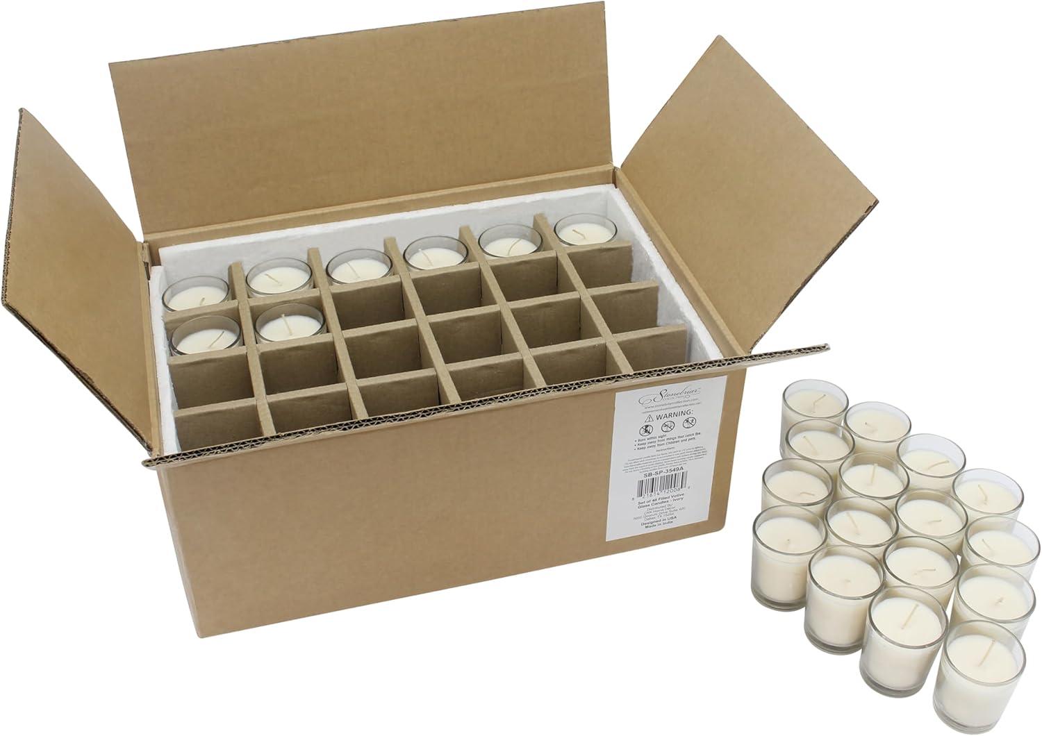 48pk Unscented Long Burning Clear Glass Wax Candles Ivory - Stonebriar Collection: Traditional Style, 15hr Burn Time