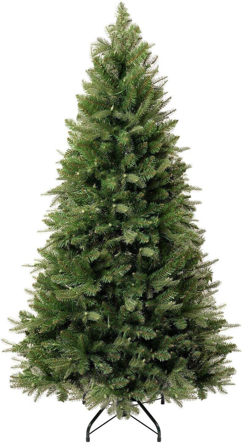 Traditional Prelit Artificial Christmas Tree with Warm Lights and Metal Stand, Wide Realistic Tree