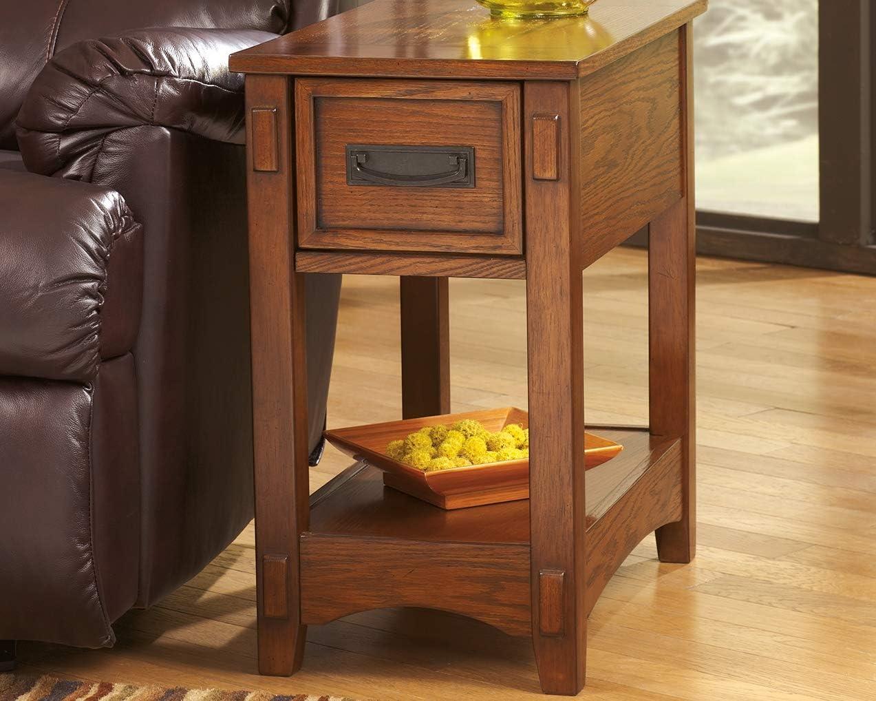 Mission Style 1-Drawer End Table Nightstand in Brown Wood Finish