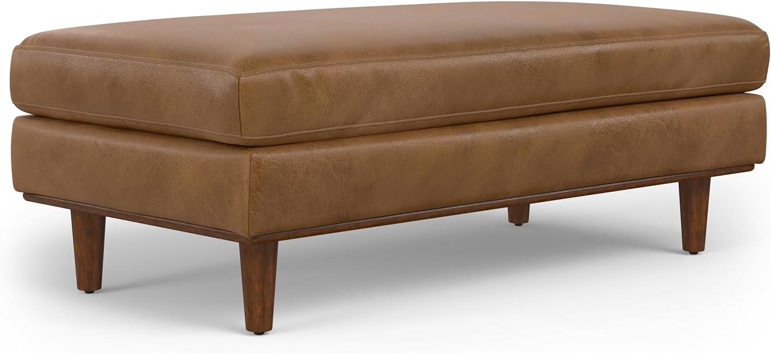 Pemberly Row Wide Century Rectangular Ottoman - Caramel Brown Genuine Leather