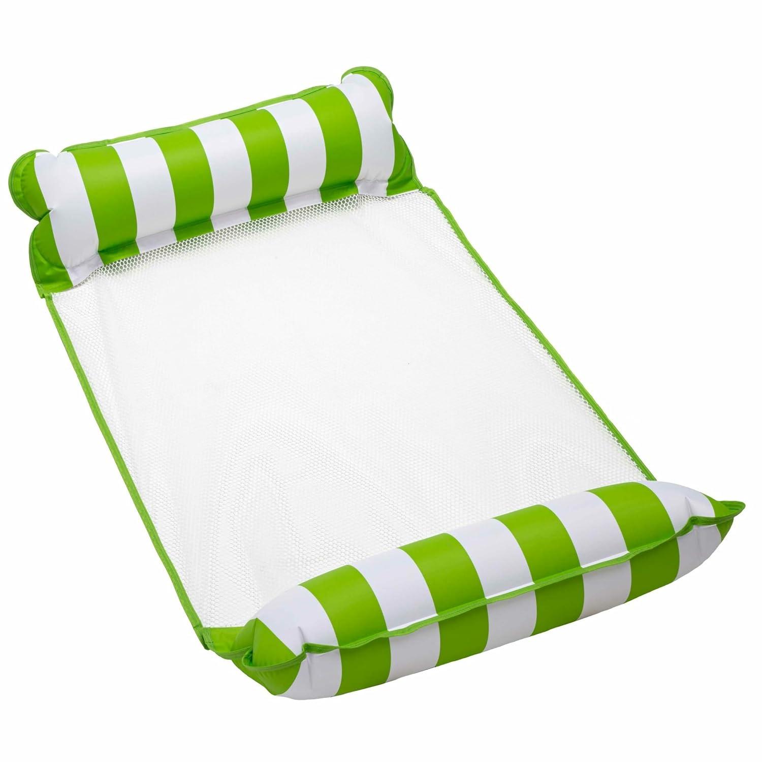 Aqua Leisure Monterey Water Inflatable 4-in-1 Versatile Design Pool Hammock Floating Lounger Chair, Lime Green and White Stripes