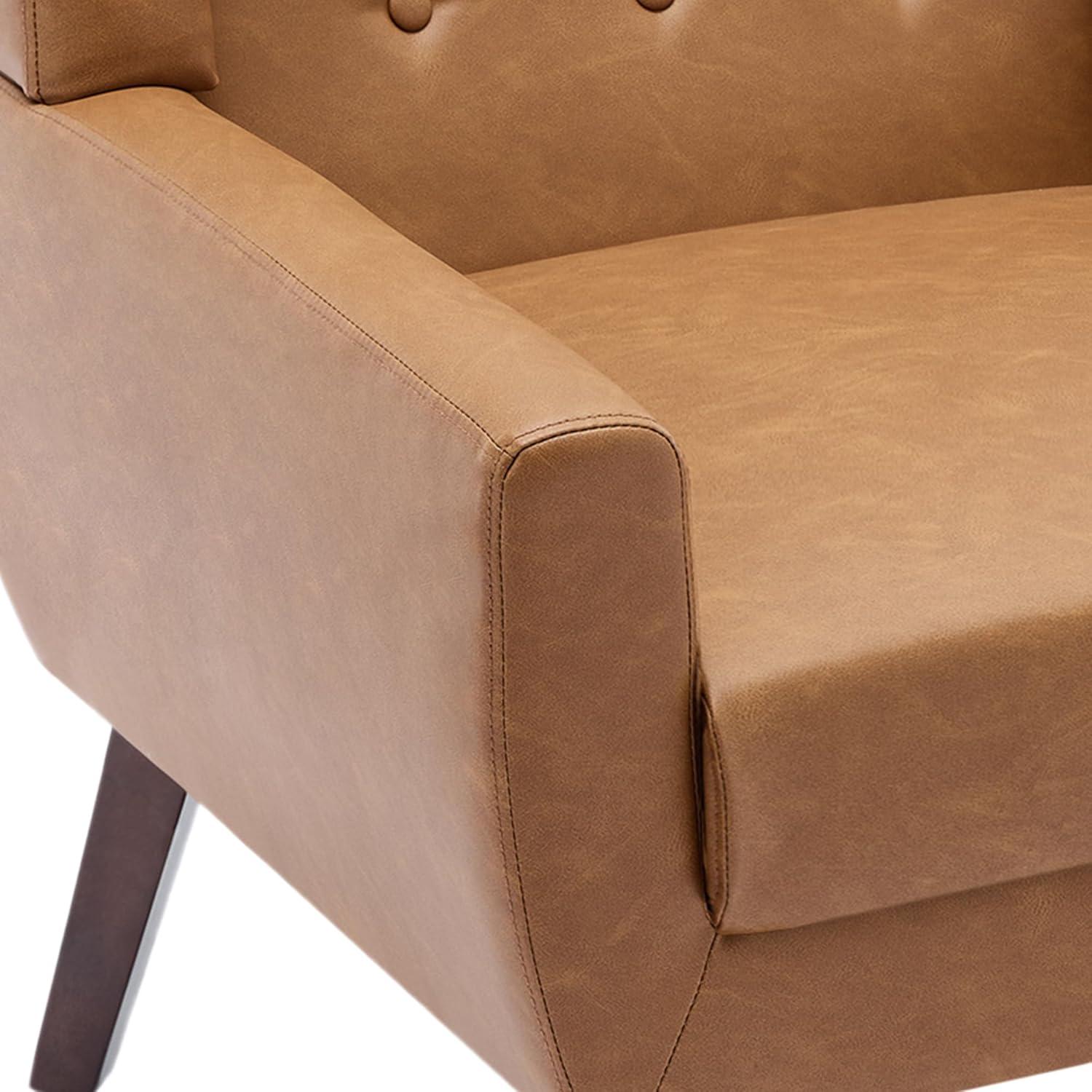 UIXE Faux Leather Accent Chair Upholstered Comfortable Armchair Modern Bedroom Chairs with Solid Wooden Legs, Brown