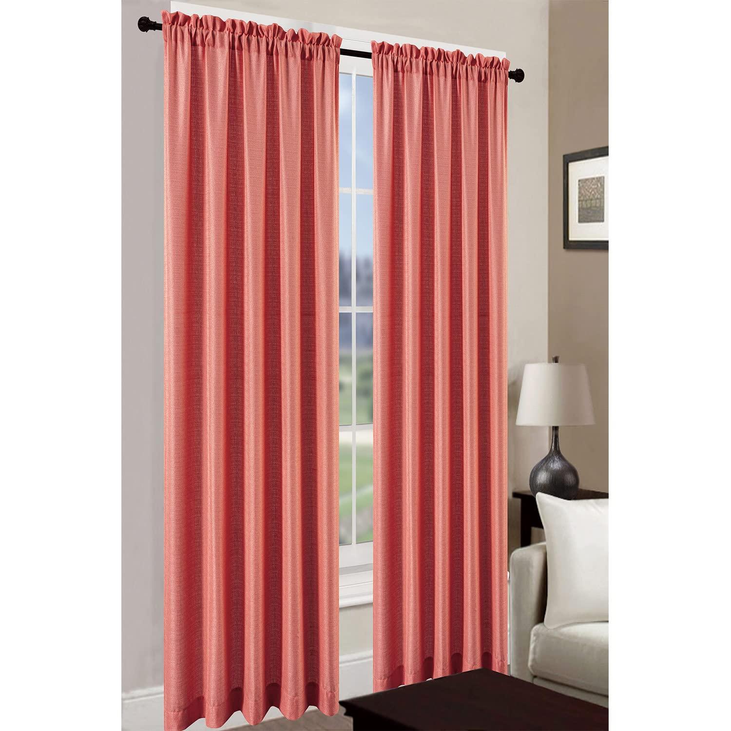 Leah Jacquard Textured Window Panel & Waterfall Valance Treatments, for Home Spaces, Rod Pocket, Light Filtering, All Sold Separately (Coral, Panel - 54x84 Inches)