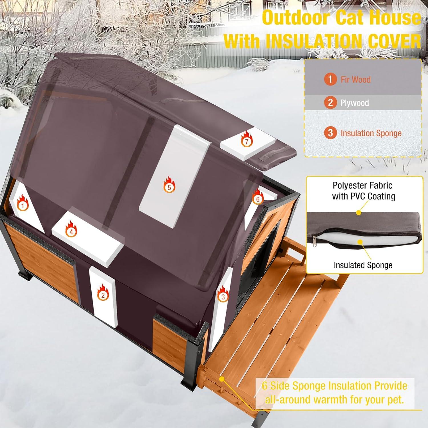 Large Brown Insulated Wooden Dog House with Elevated Floor