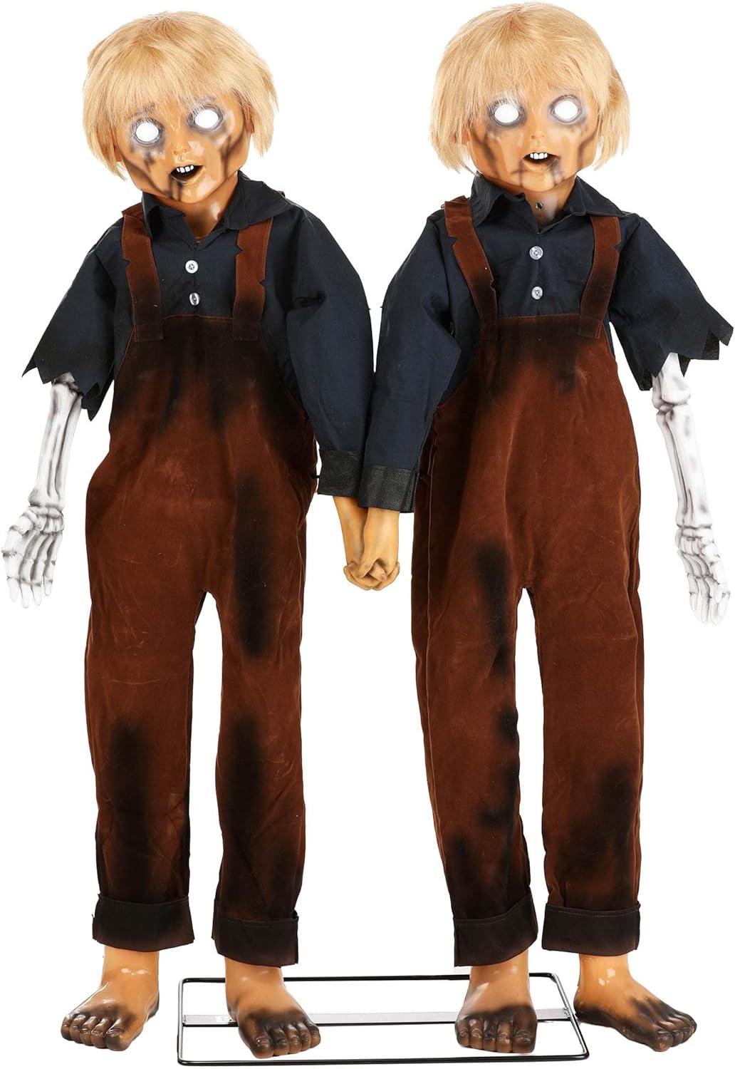 Creepy Twin Boys Animatronic Decoration
