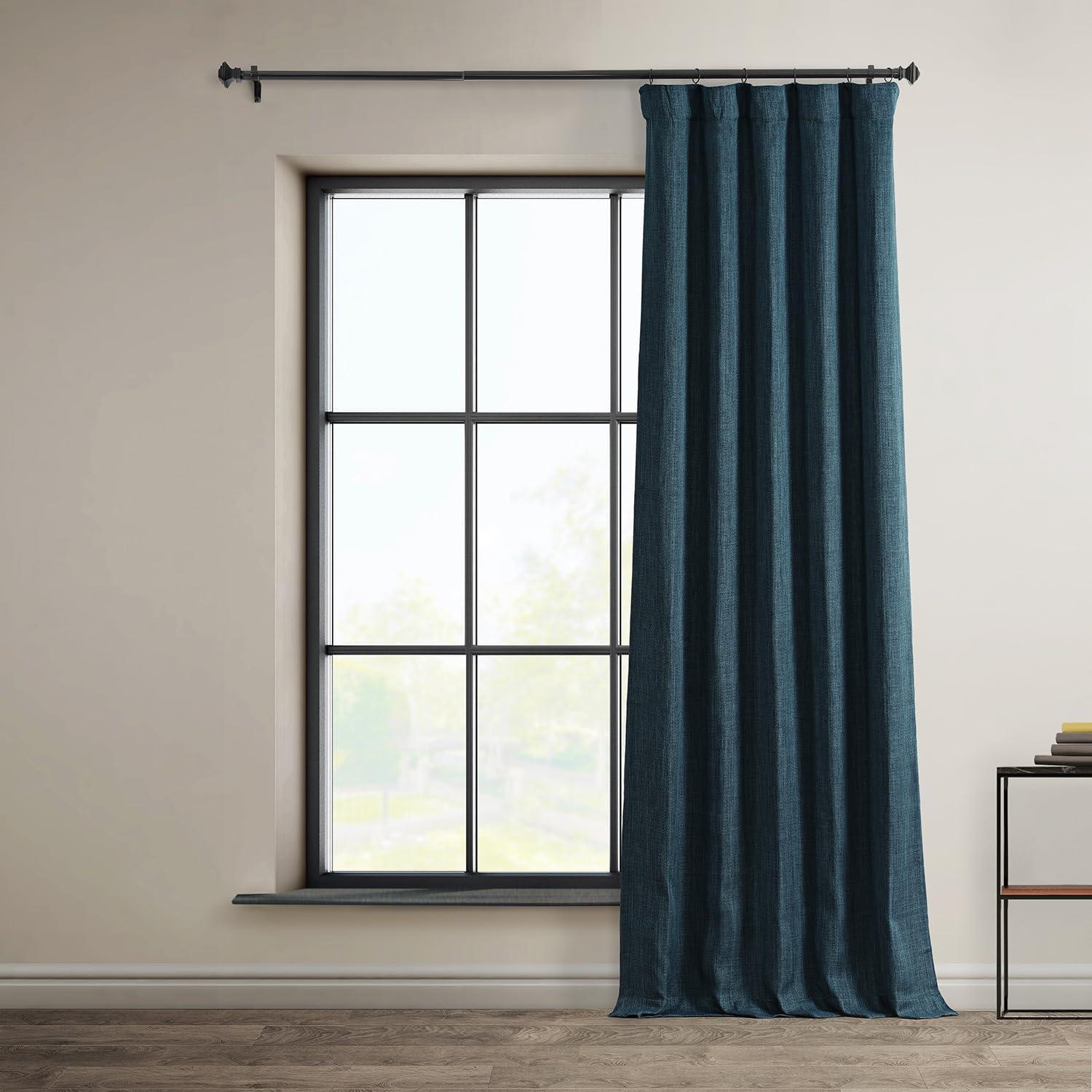 Story Blue Faux Linen Room Darkening Curtains 84 Inches