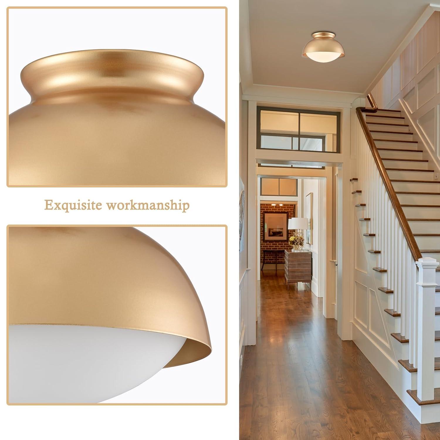 Tuscany Gold Semi Flush Mount Ceiling Light Vintage Close to Ceiling Light Fixture with Frosted Glass