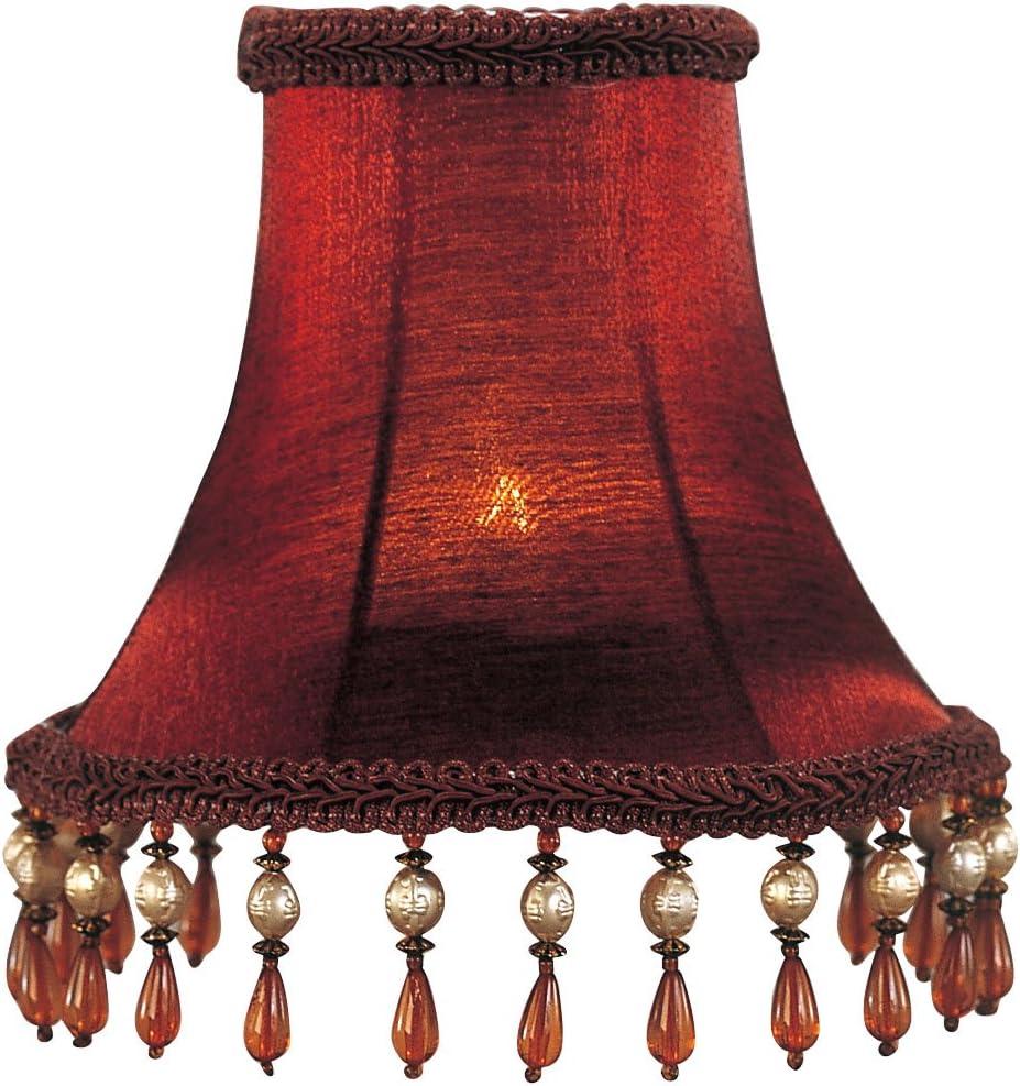 Livex Lighting Red Silk Bell Clip Shade with Amber Beads