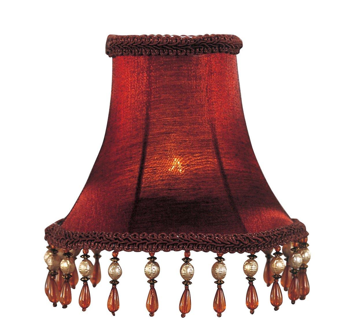 Livex Lighting Red Silk Bell Clip Shade with Amber Beads
