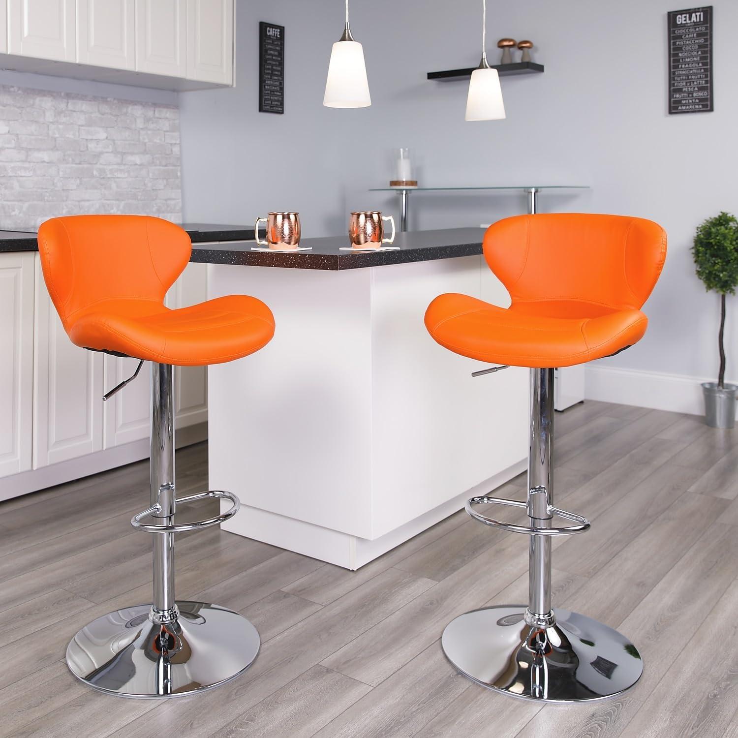 Flash Furniture Contemporary Orange Vinyl Adjustable Height Barstool with Curved Back and Chrome Base