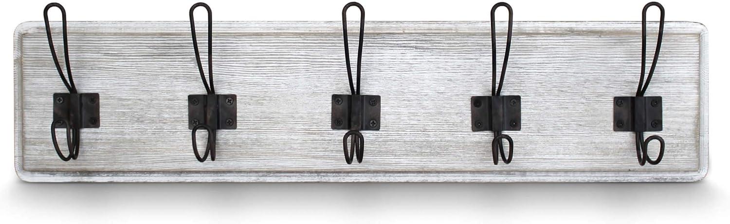 HBCY Creations Rustic Coat Rack with 5 Hooks - White Wash Wall Mount 24" Coat Rack - Solid Pine Wood Entryway Hanger - Farmhouse Coat Rack for Kitchen, Bedroom