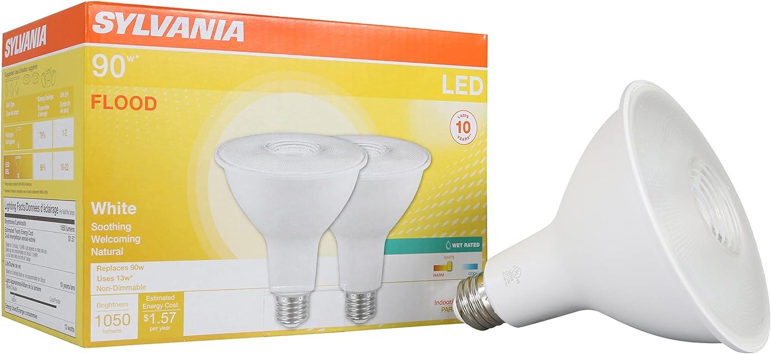 SYLVANIA LED Flood Light Bulb, PAR38, 13W, 3000K, Soft White, 2 Pack
