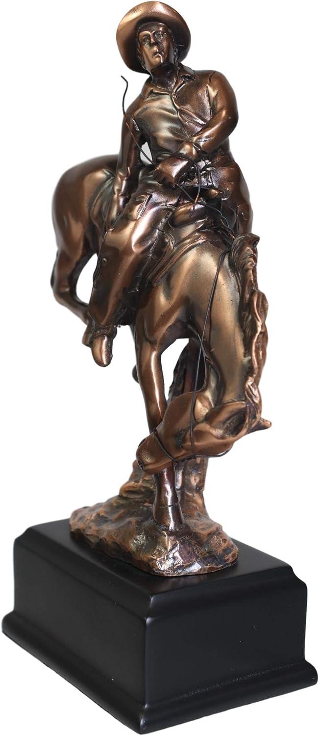 Bronze Electroplated Cowboy on Bucking Horse Figurine