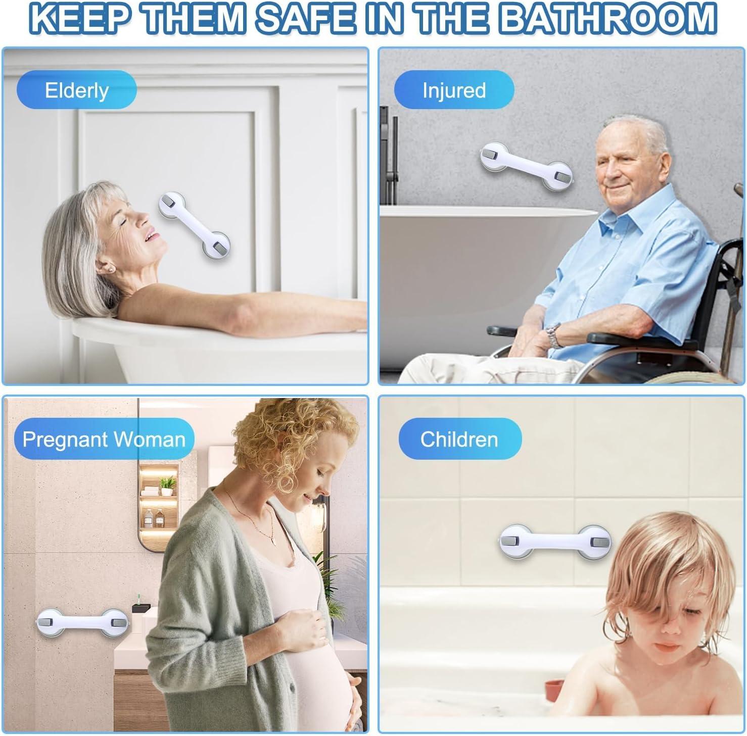 Grab Bars for Bathtubs and Showers, Zynuhmo 2 Pack 12 Inch Suction Safety Grab Bars for Senior and Elderly Assist Support Suction Cup Removable Handrails for Shower Chair No Drilling No Tools(Gray)