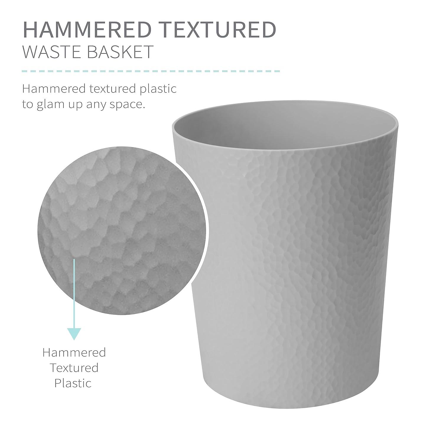 Bath Bliss 2 Pack 10 Liter Hammered Textured Bathroom Trash Can Wastebasket, Pewter