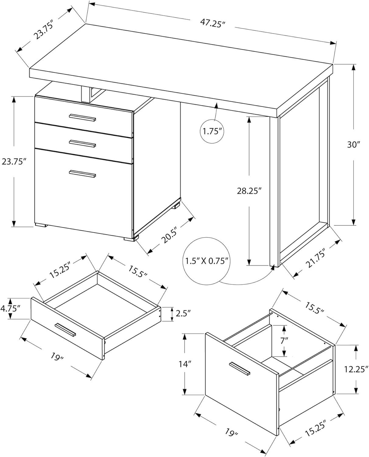 Transitional Grey 48" Home Office Desk with Filing Cabinet