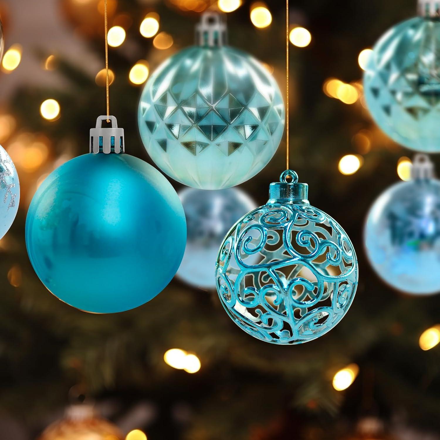 24ct Light Blue Shatterproof Plastic Christmas Ball Ornaments