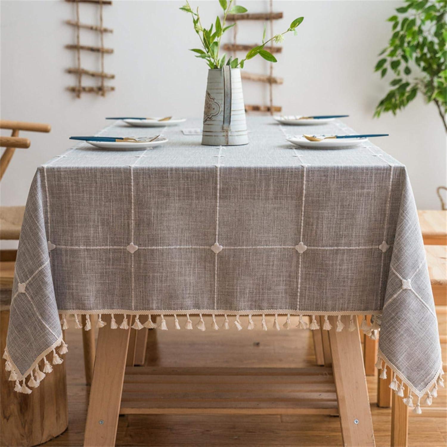 Vonabem Table Cloth Tassel Cotton Linen Table Cover for Kitchen Dinning Wrinkle Free Table Cloths Rectangle/Oblong (58''x102'', 8-10 Seats, Grey)