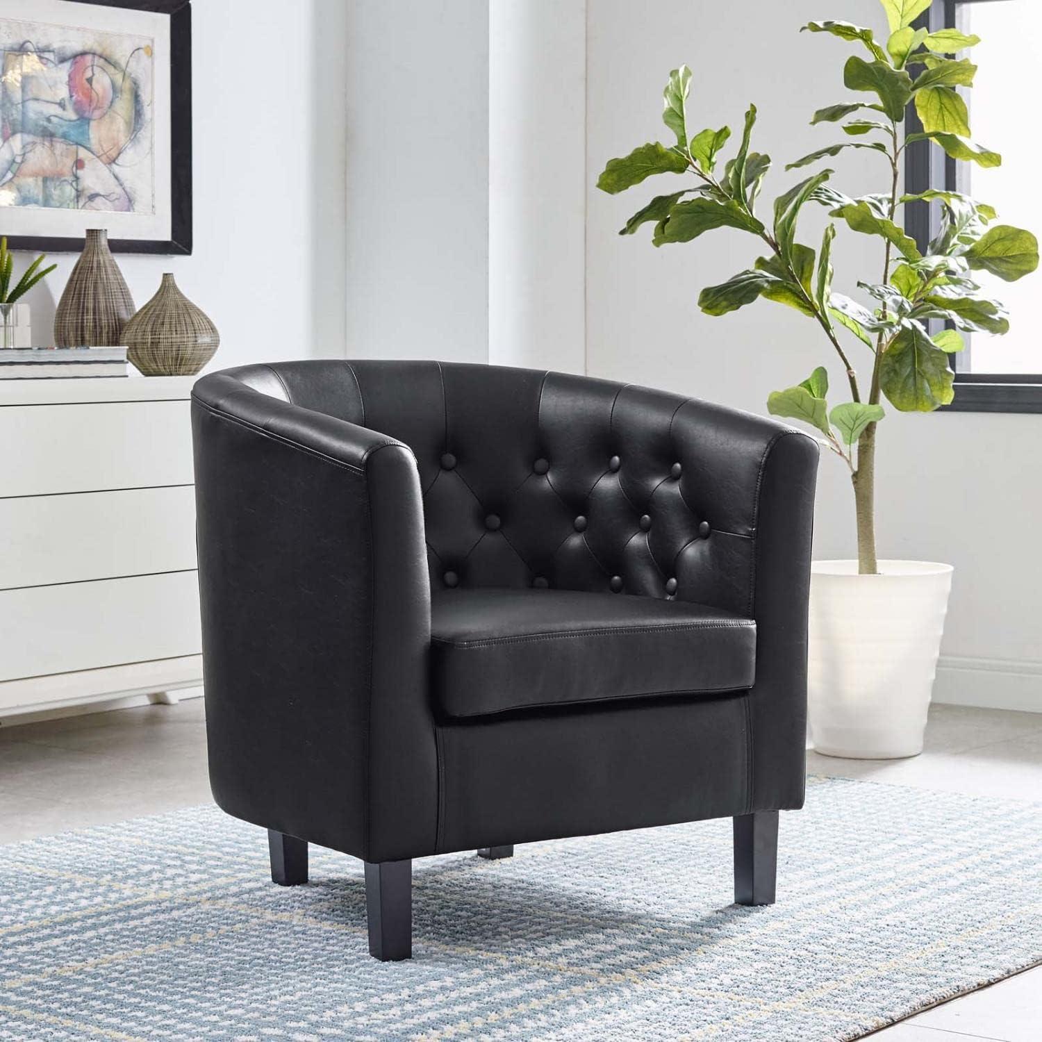 Classic Chesterfield-Inspired Black Faux Leather Barrel Armchair