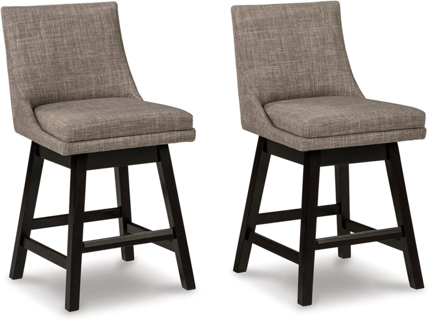 Transitional Beige Wood Swivel Barstool with Light Gray Upholstery