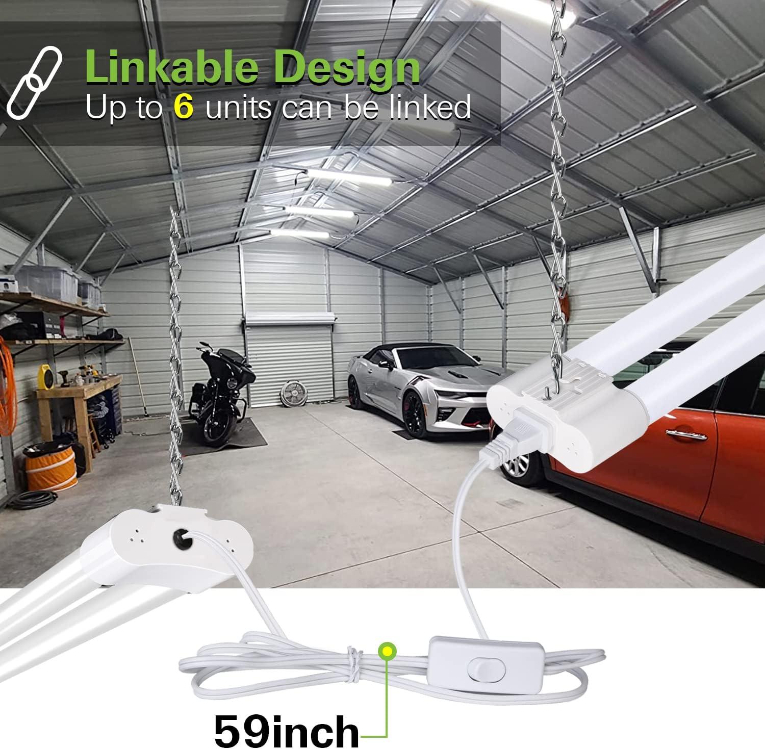 4 Pack 4FT LED Shop Light Linkable, 4400lm, 42w(250w Equivalent), 5000K Utility Shop Lights, Hanging or Flush Mount with Power Cord and On/Off Switch