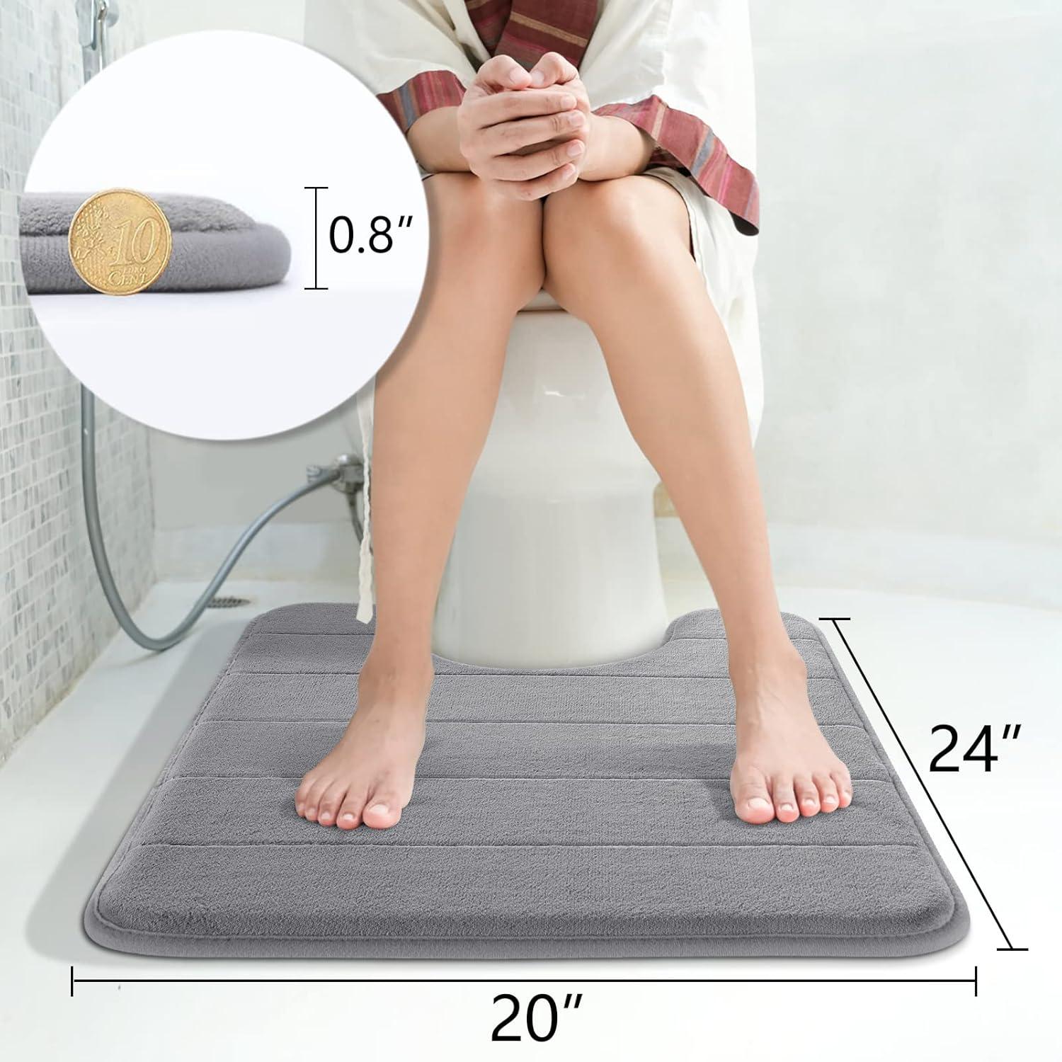 Yimobra Memory Foam Toilet Bath Mat U-Shaped, Commode Contour Rug, Soft and Comfortable, Super Water Absorption, Non-Slip, Thick, Machine Wash and Easier to Dry for Bathroom, 24 X 20 Inches,