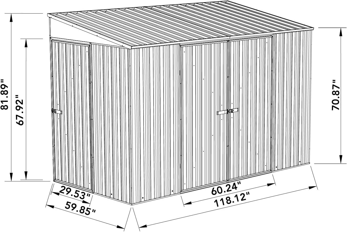 Absco Durango 10 Ft. x 5 Ft. Metal Bike Shed, Steel Utility Tool Shed, Outdoor Storage for Backyard, Lawn, Bikes, 50 Sq. Ft., Surfmist