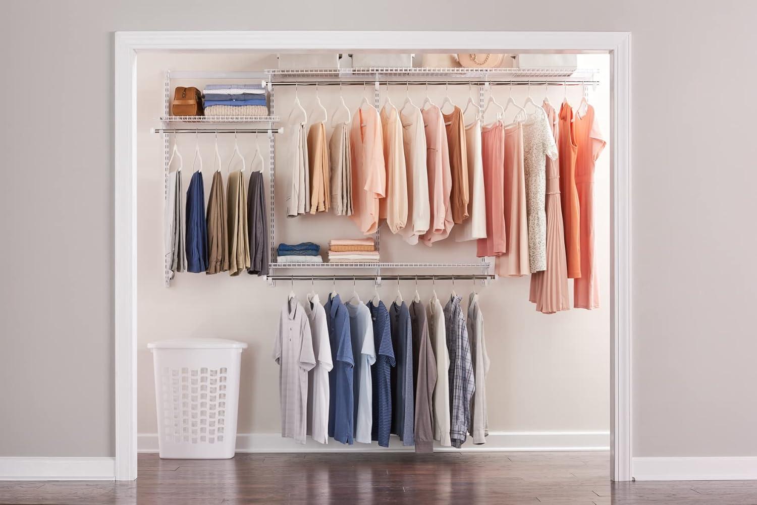 White Adjustable Metal Closet Kit with Shelving and Hanging Storage