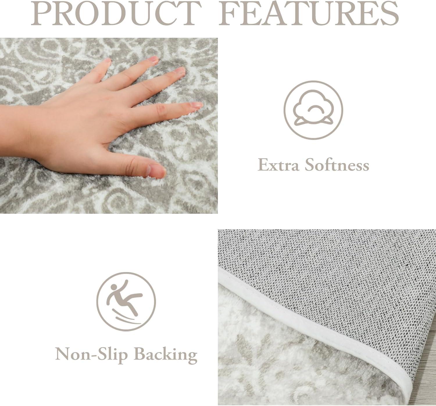 Vintage Medallion Entryway Rug - 2x3 Non Slip Washable Kitchen Rugs Small Area Rug Door Mat Indoor Entrance, Throw Ultra-Thin Rugs for Bathroom Laundry Room Bedroom Decor (2‘ X 3‘, Gray)