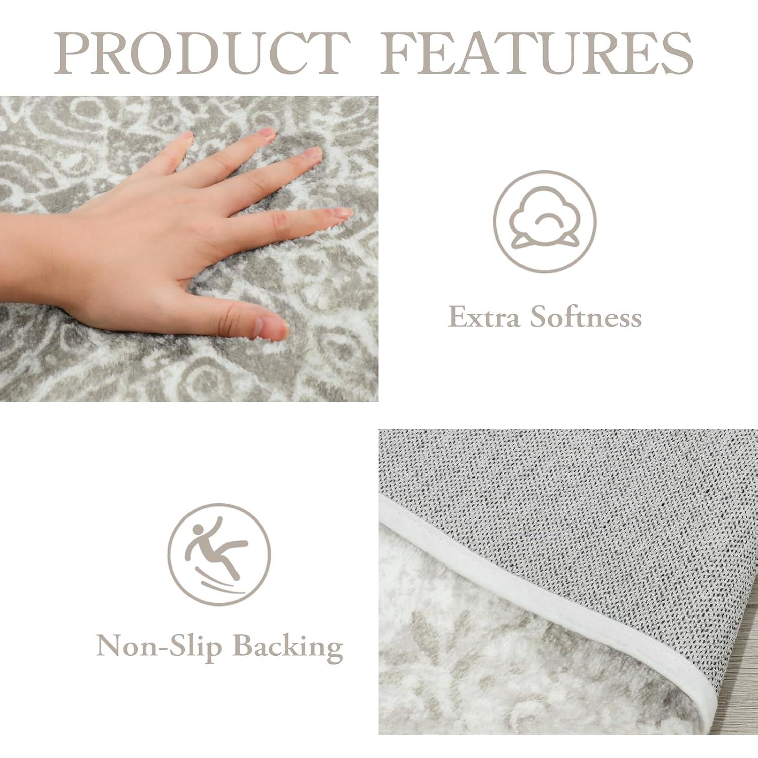 Vintage Medallion Entryway Rug - 2x3 Non Slip Washable Kitchen Rugs Small Area Rug Door Mat Indoor Entrance, Throw Ultra-Thin Rugs for Bathroom Laundry Room Bedroom Decor (2‘ X 3‘, Gray)