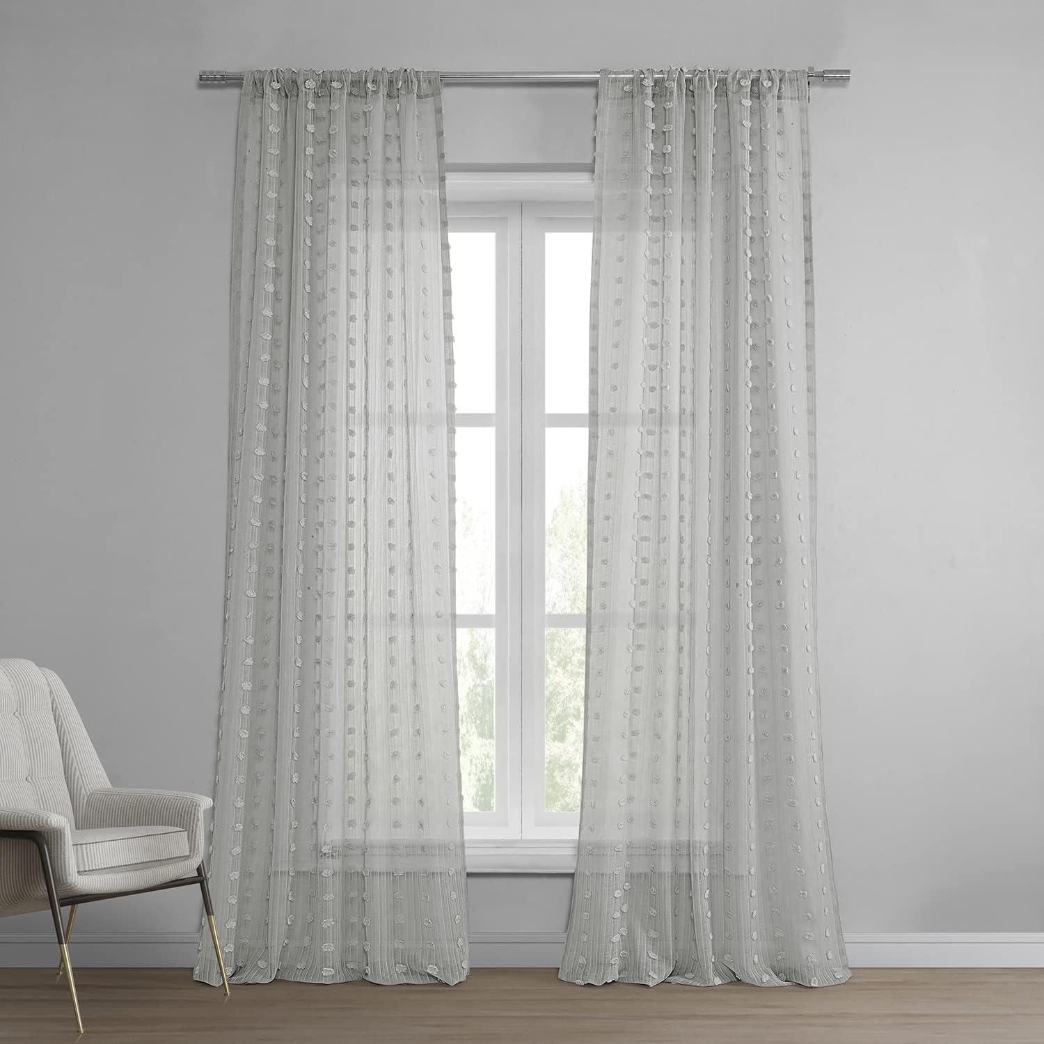 Strasbourg Dot Grey Patterned Linen Sheer Curtain (1 Panel), Strasbourg Dot Grey, 50W X 84L