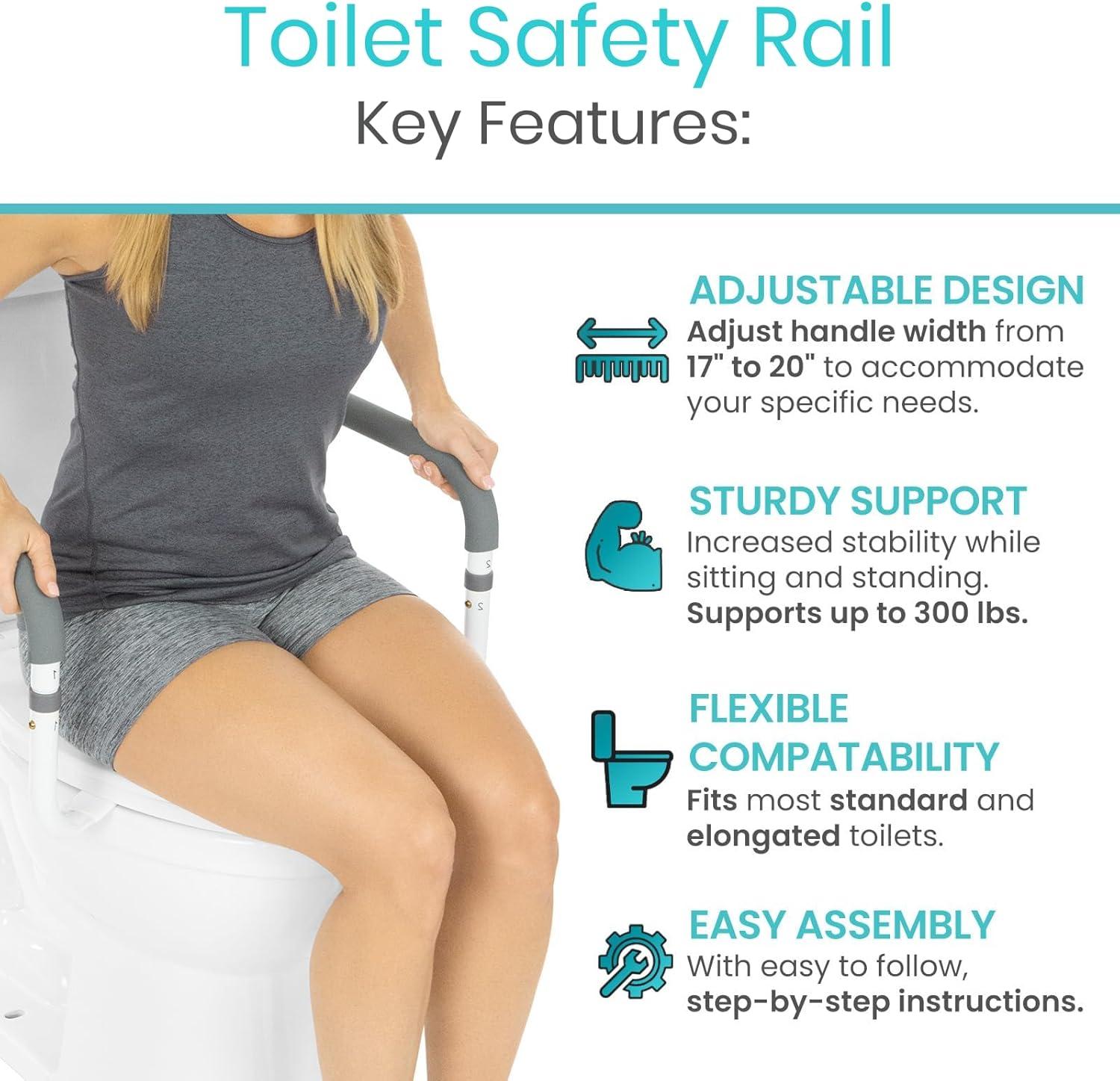 Vive Adjustable Compact Toilet Rail - Adjustable Grab Bar, Compact Support Frame with Handrail for Bathroom Toilet Seat, Weight Capacity 300lbs