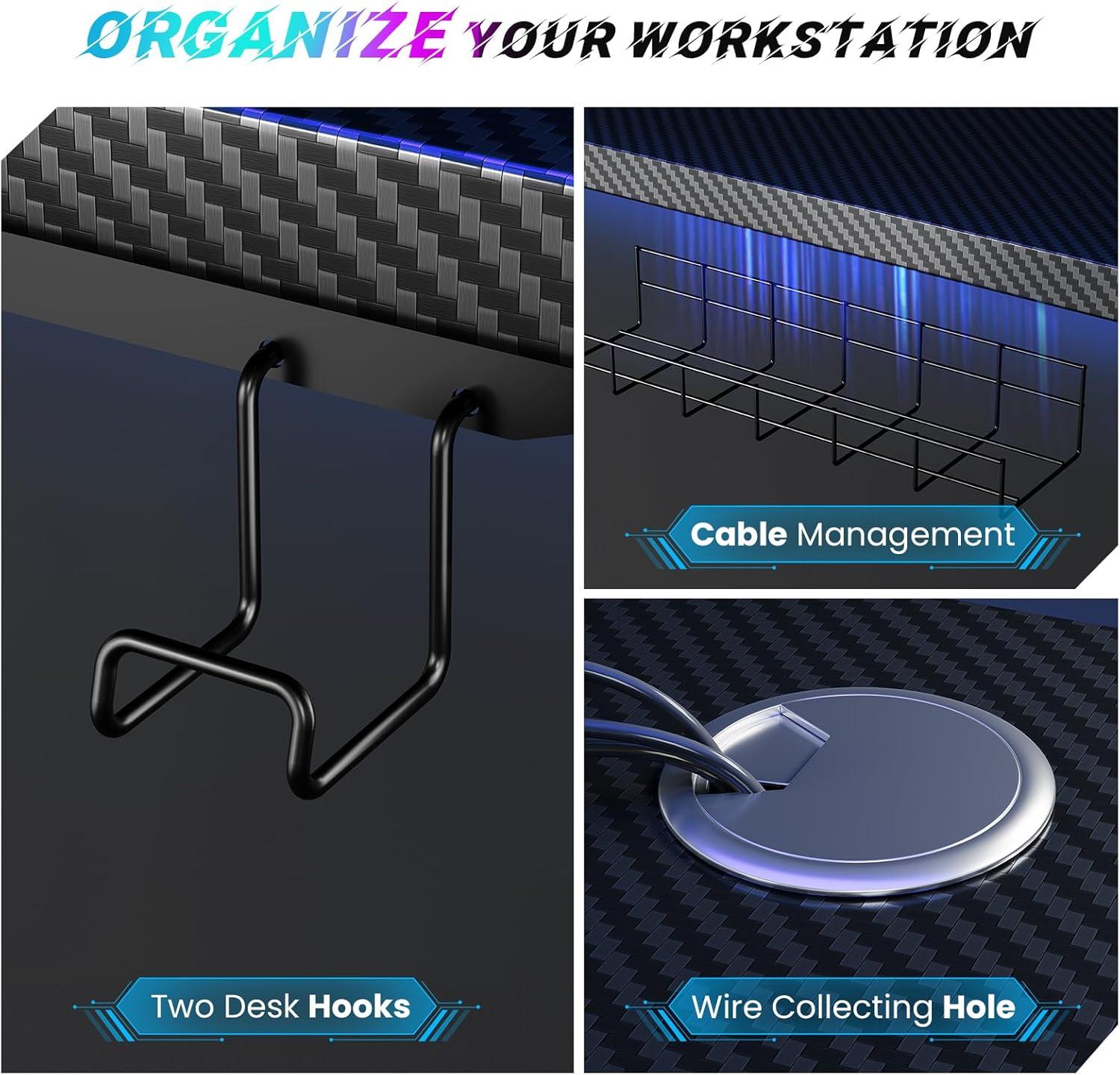 White Adjustable Height Standing Computer Desk with Headphone Hook