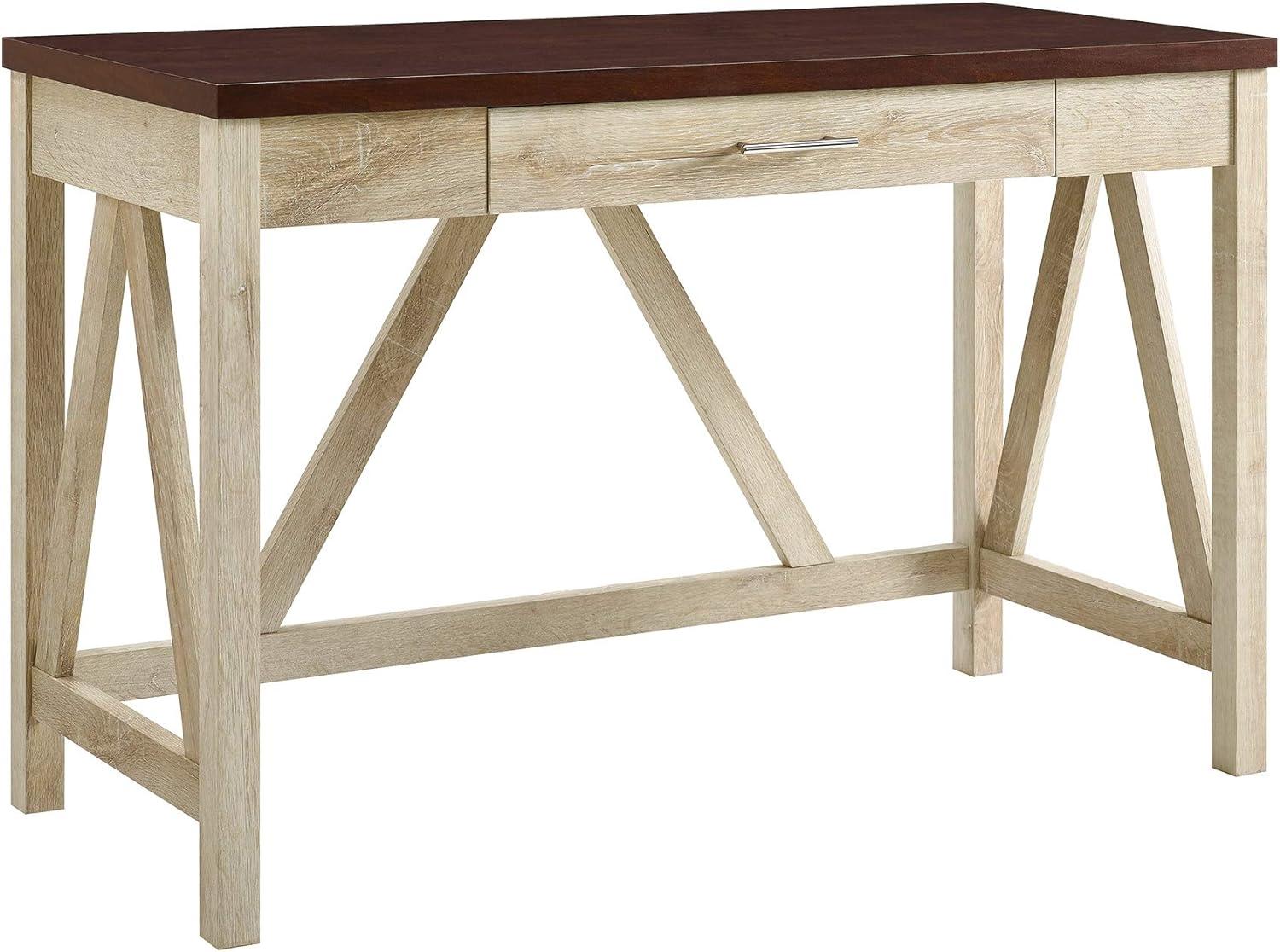 Walker Edison 46" A-Frame Farmhouse Wood Writing Desk in White Oak/Brown