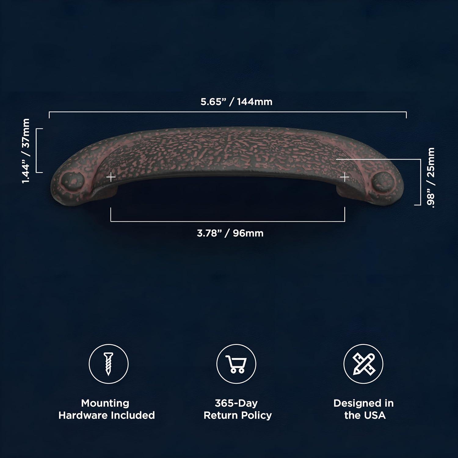 Refined Rustic Kitchen Cabinet Handles, Solid Core Drawer Pulls for Cabinet Doors, 3" & 3-3/4"(96mm)