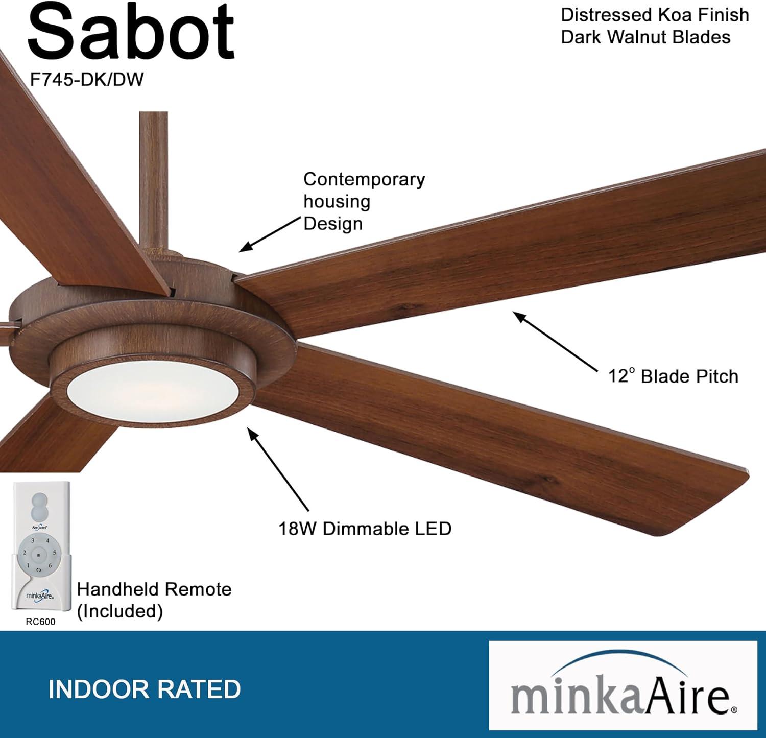 52" Sabot 5 - Blade LED Standard Ceiling Fan with Remote Control and Light Kit Included