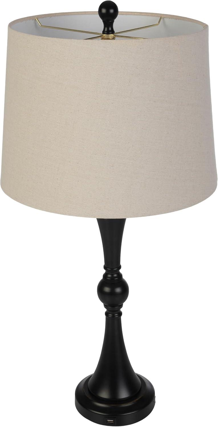 Lavish Home Set of 2 Table Lamps with USB Charging Ports (Black)