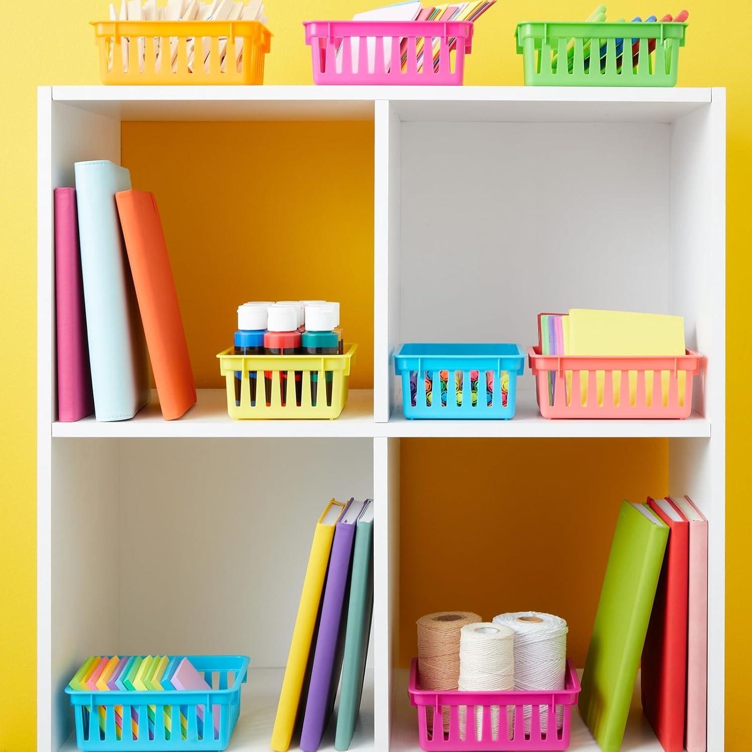 Colorful Small Plastic Classroom Storage Bins, 12 Pack