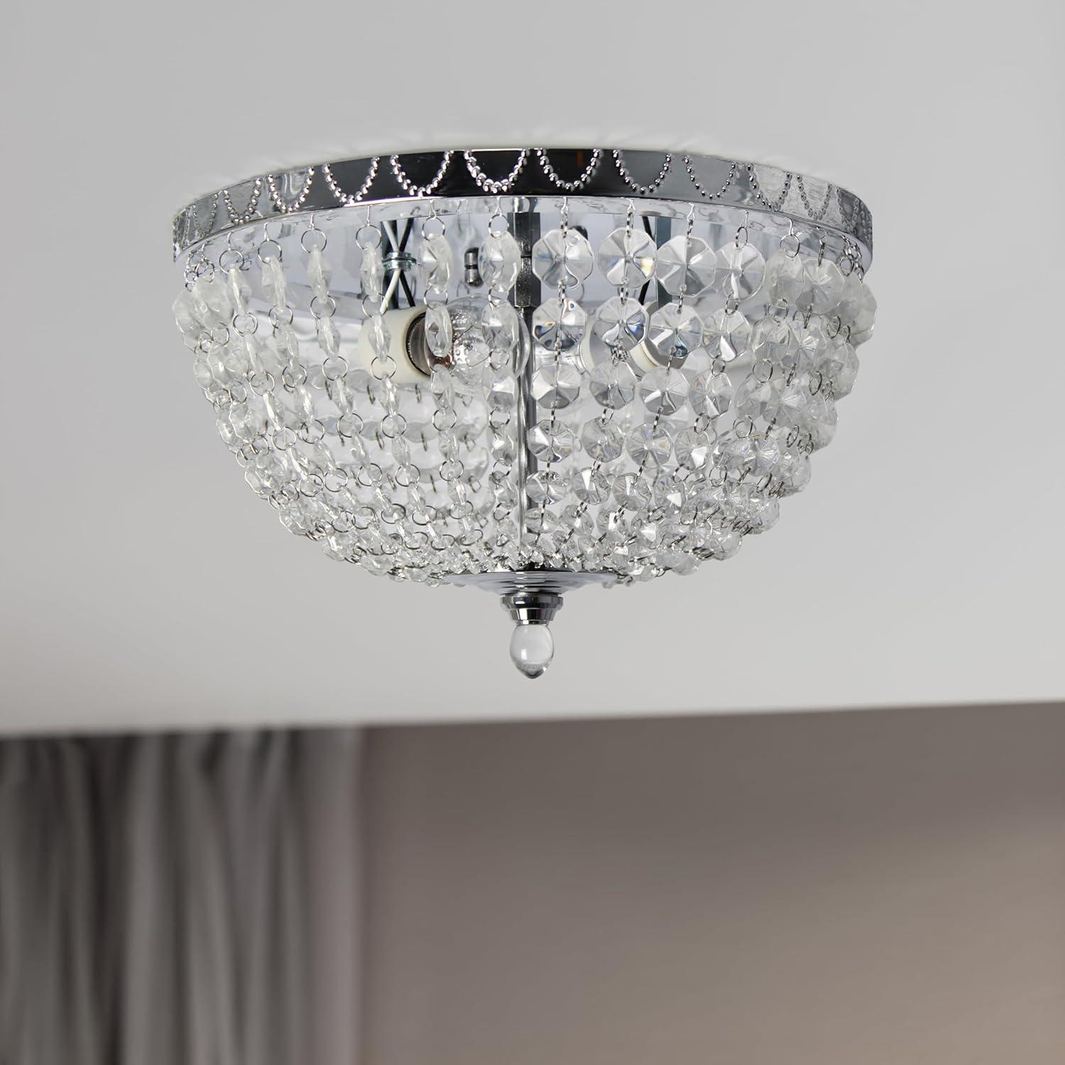 Elegant Designs Victoria Crystal Rain Drop Ceiling Light Flushmount - Chrome