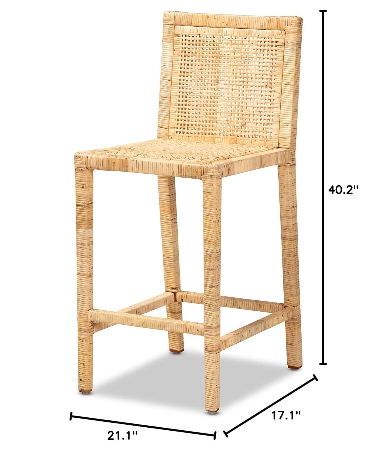 Sofia Wood and Rattan Counter Height Barstool Natural - bali & pari