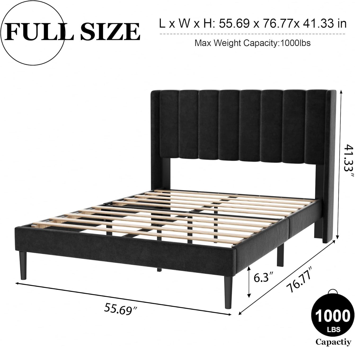 Full Size Black Velvet Upholstered Bed Frame with Tufted Headboard and Storage Drawer