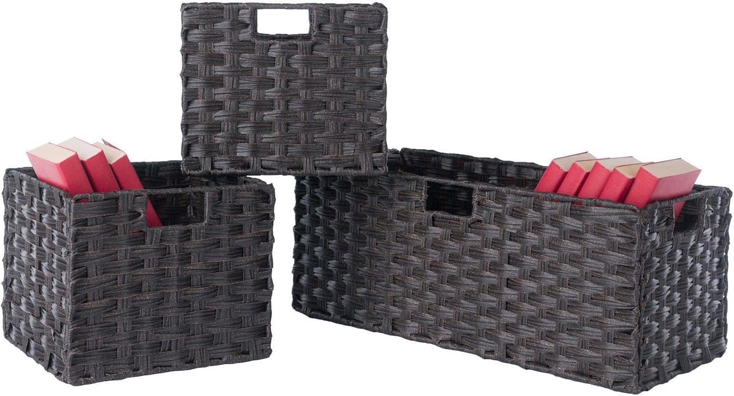 3pc Melanie Woven Fiber 2 Small and 1 Large Basket Set Chocolate - Winsome: HDPE Material, Rectangle Shape, Spot Clean