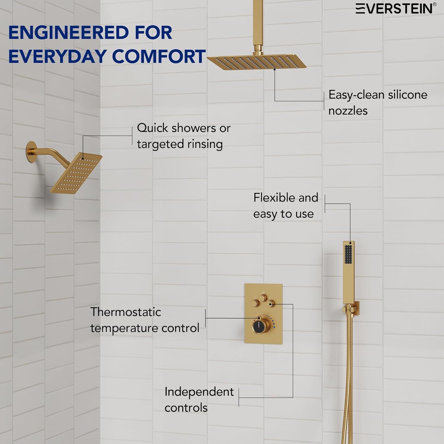 Pressure Balancing Shower Faucet 12" High-Pressure Dual Showerheads with LCD Display