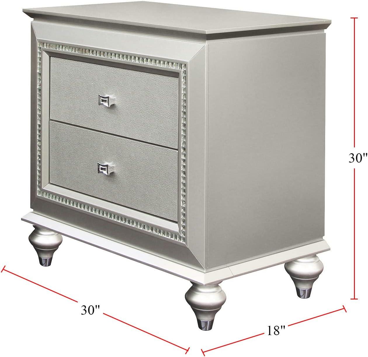 Champagne 2-Drawer Nightstand with Crystal-Like Trim