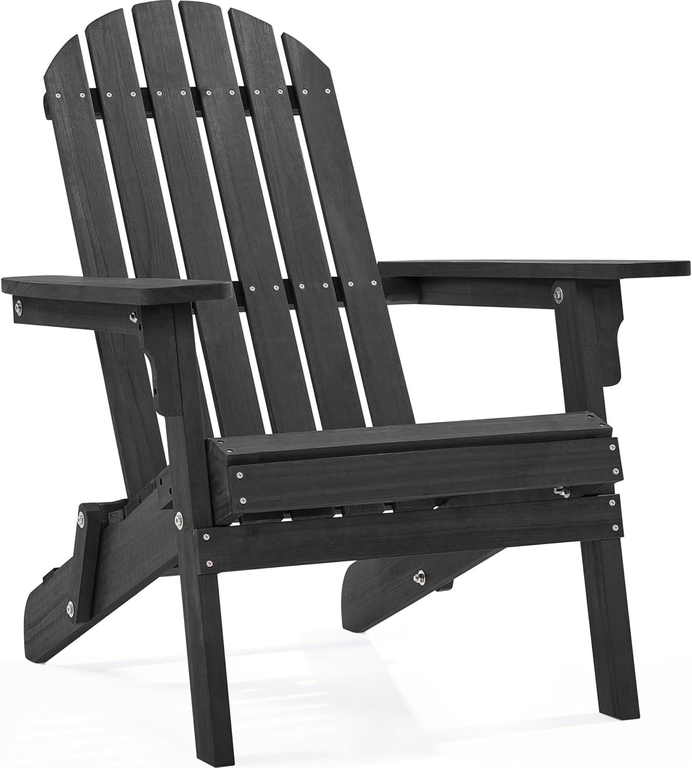 Black Solid Wood Folding Adirondack Chair with Arms