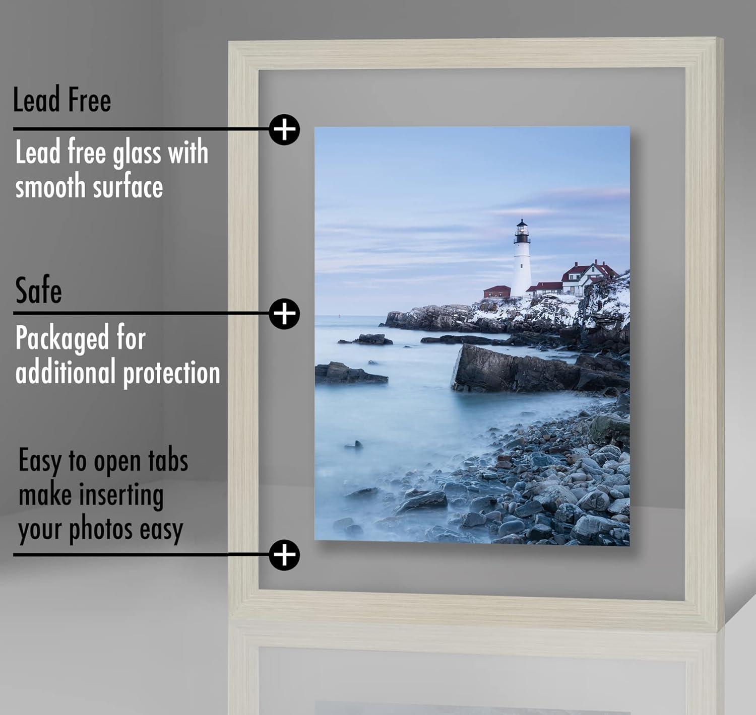 Americanflat 11x14 Floating Frame in Light WOOD with Polished Glass and Hanging Hardware Included - Also Use 8x10 or 5x7 Photos for Floating Effect