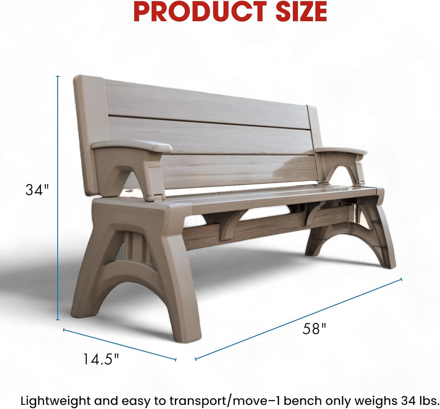 Convert a Bench Mesa de Picnic de 60" para Exteriores/banco de Vinilo para Patio, Madera Flotante, Generación II