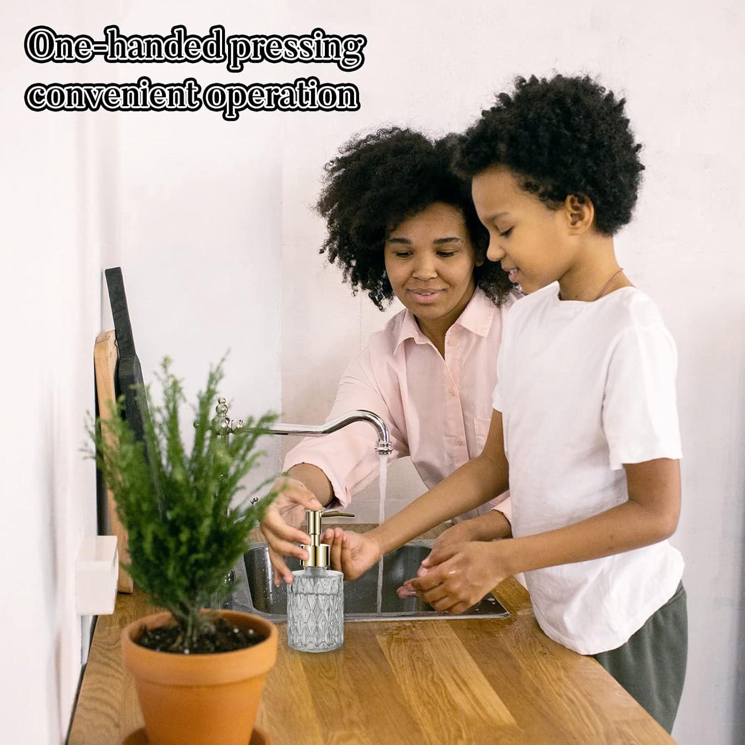 Multipurpose Soap Dispenser Easy to Clean Glass Soap Pump Dispenser Ideal for Bath and Bathroom (Gold)