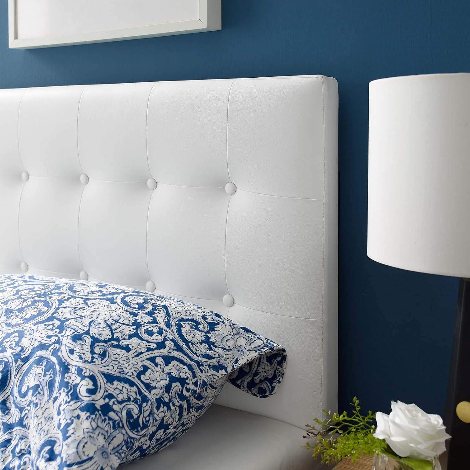 White Tufted Faux Leather Upholstered Twin Headboard