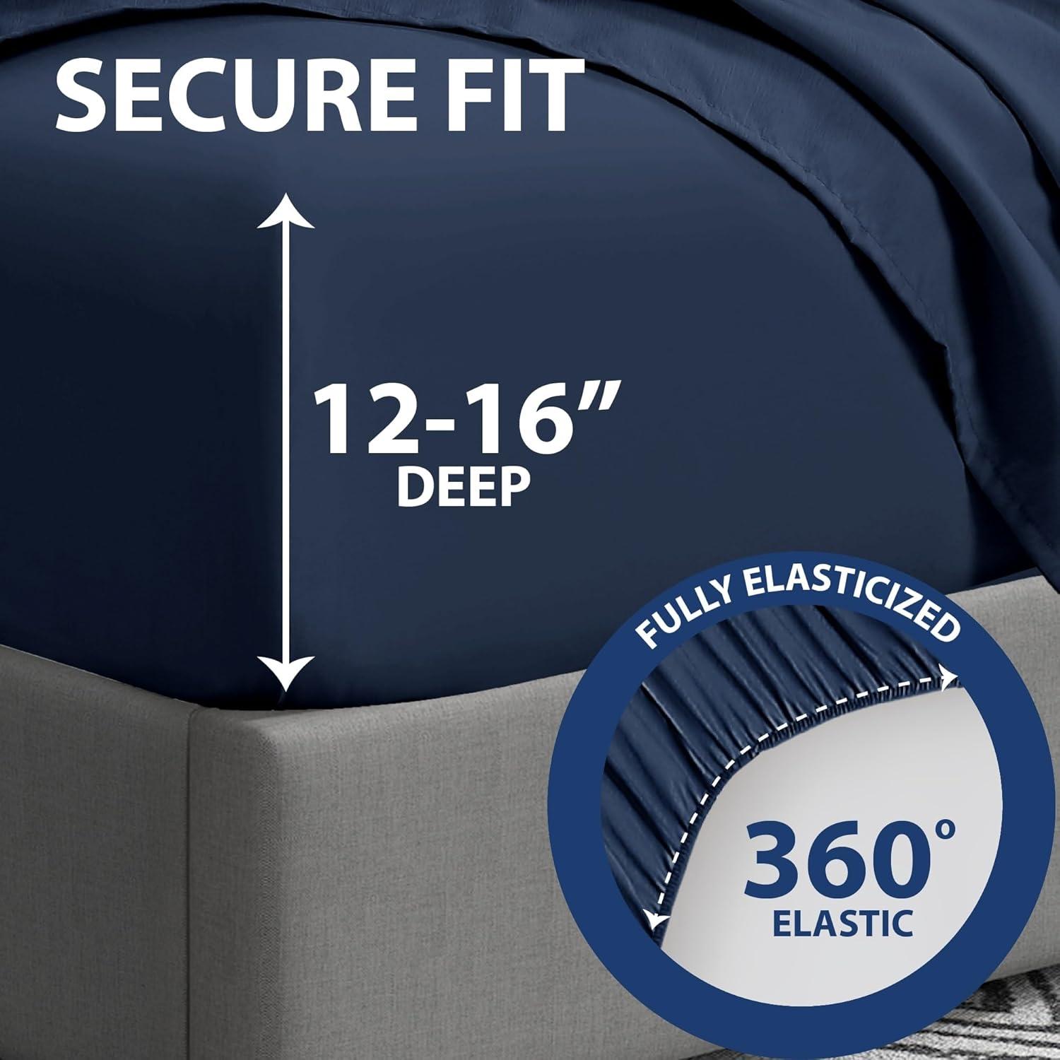 Navy Queen Deep Pocket Microfiber Sheet Set